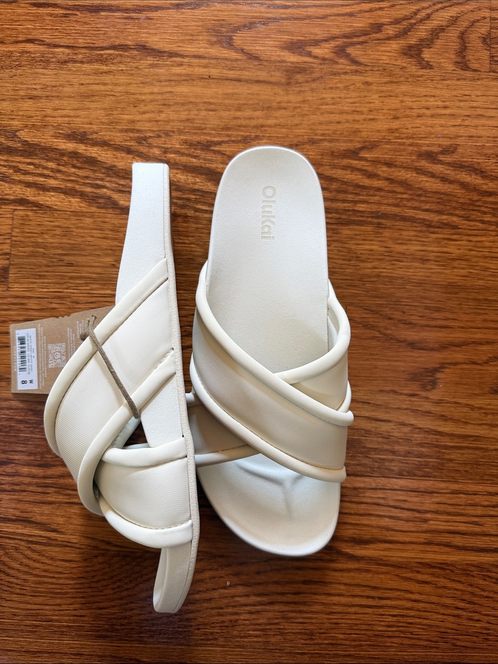 OluKai Women's Cream Crisscross Slide Sandals - Picture 2 of 3
